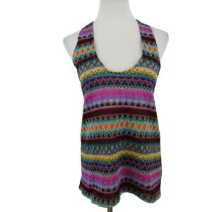 Top Secret Racerback Knit Blouse Low Scoop Neck Chevron Motif Beach CoverUp Sz M